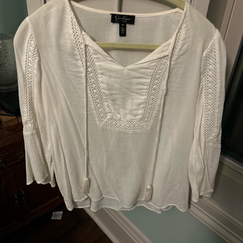 Cream Crochet Detail Women's Top